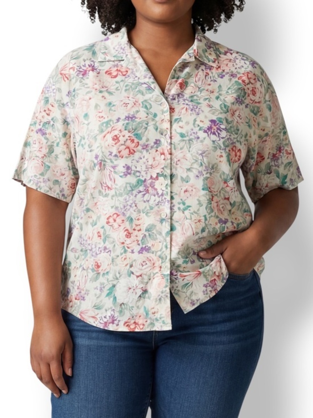 4/$20 Vintage David Brooks Floral Rayon Button Front Blouse Size 14 Cottagecore